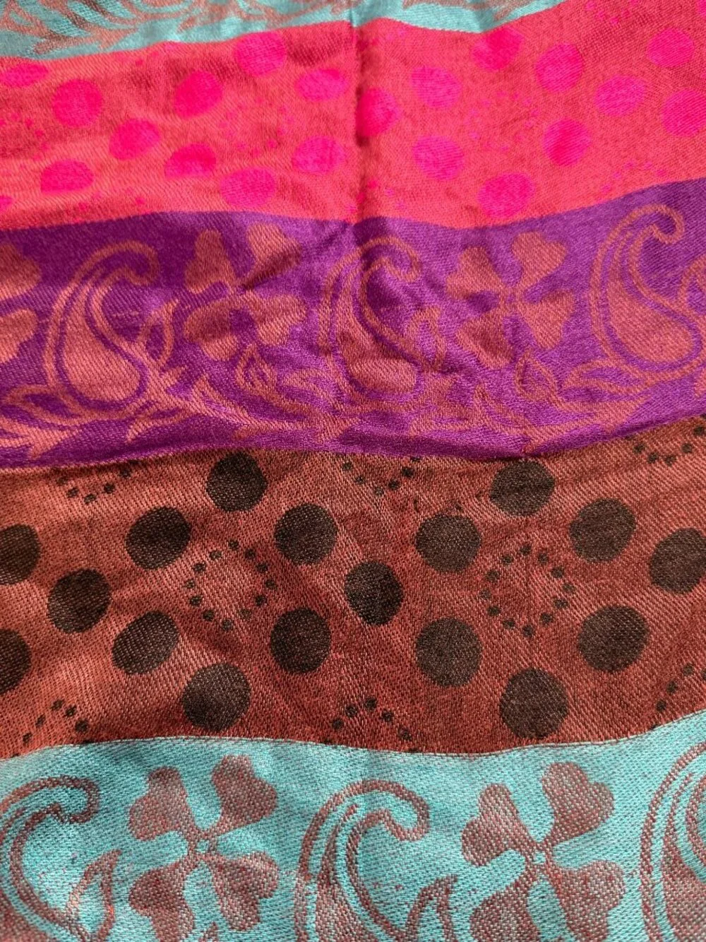 Multicolor Paisley Floral Polka Dot Scarf Fringe Trim Wrap 70x27 Lightweight